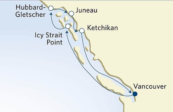 Route Hubbard Gletscher